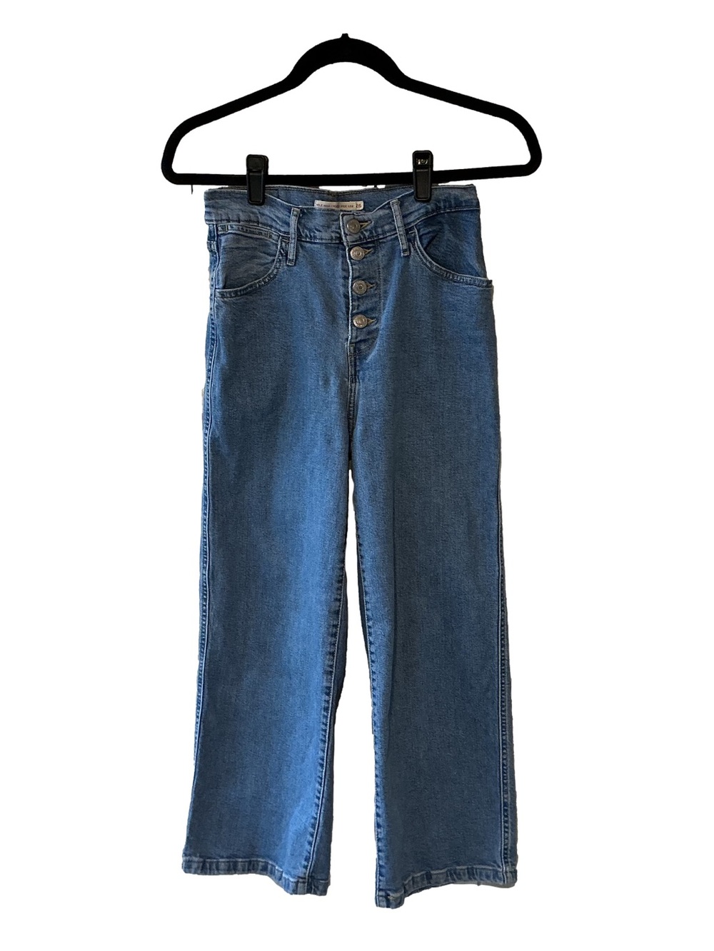 Levi's Mile High Wide Leg Cropped Jeans Size 26 Exposed Button Fly Patch Pockets